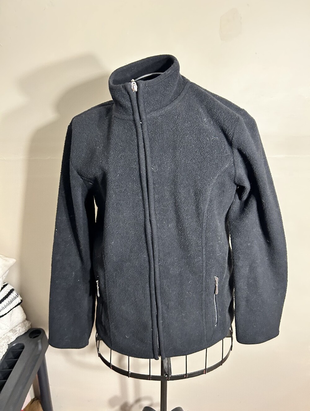 womens size extra small black sweatshirt coat fleece jacket warm